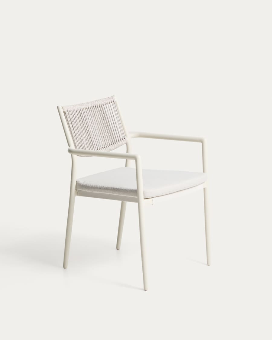 Argasi stackable outdoor chair in ecru aluminium and grey synthetic rope cord