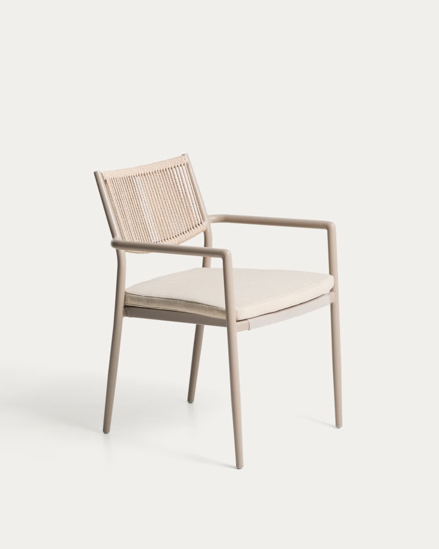 Argasi stackable outdoor chair in taupe aluminium and beige synthetic rope cord