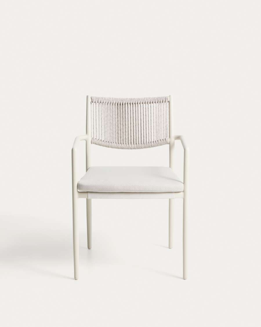 Argasi stackable outdoor chair in ecru aluminium and grey synthetic rope cord