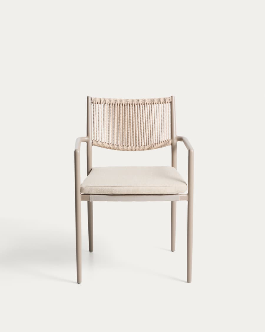 Argasi stackable outdoor chair in taupe aluminium and beige synthetic rope cord