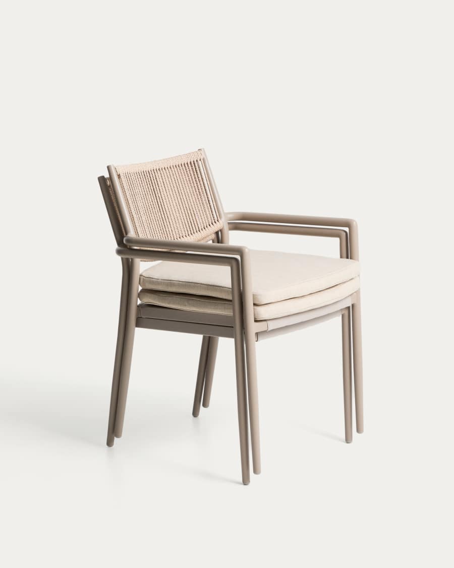 Argasi stackable outdoor chair in taupe aluminium and beige synthetic rope cord