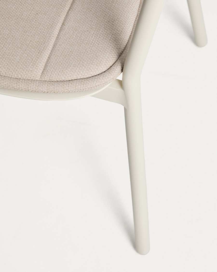 Stapelbarer Outdoor-Stuhl Alimia aus Aluminium in Ecru mit beigem Synthetikseil