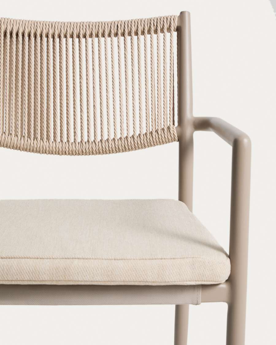 Argasi stackable outdoor chair in taupe aluminium and beige synthetic rope cord