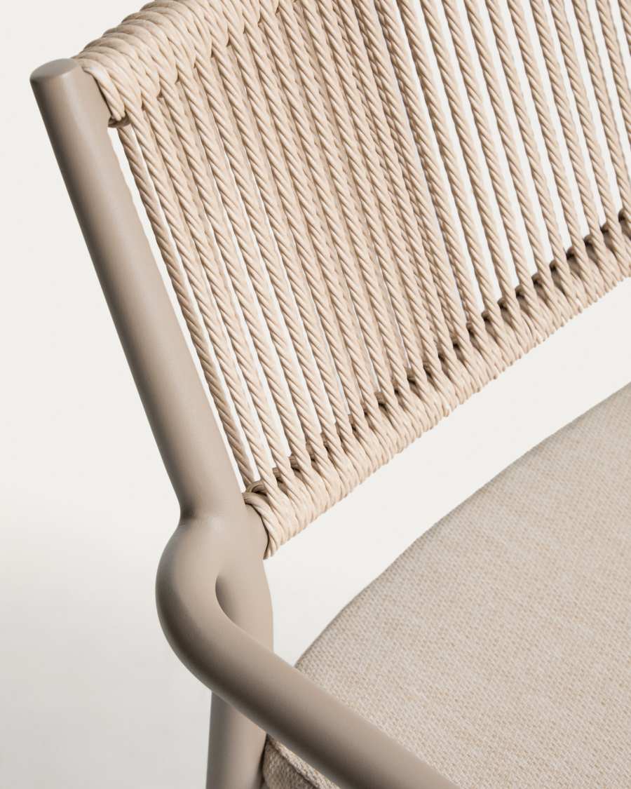 Argasi stackable outdoor chair in taupe aluminium and beige synthetic rope cord
