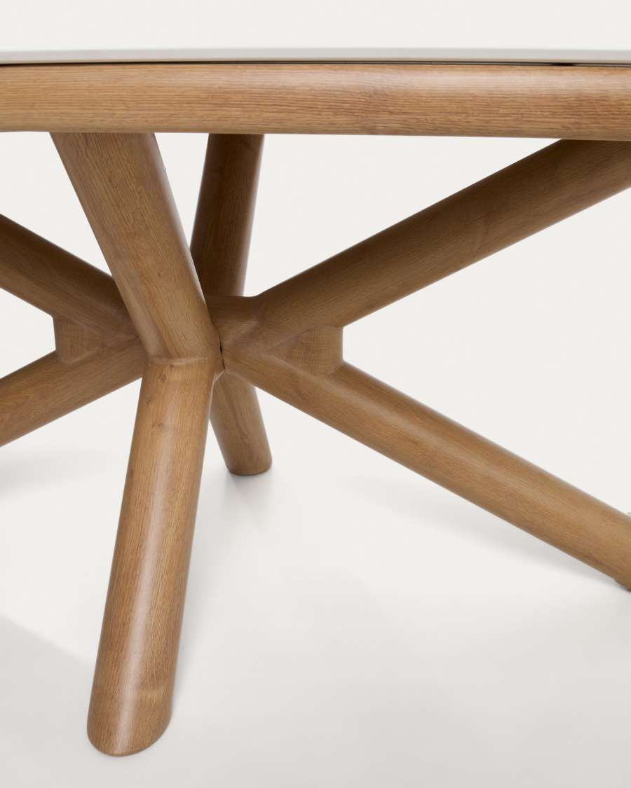 Τραπέζι εξωτερικού χώρου Mirtia από αλουμίνιο με εφέ ξύλου και συνθετική πέτρα εκρού 240 x 110 εκ