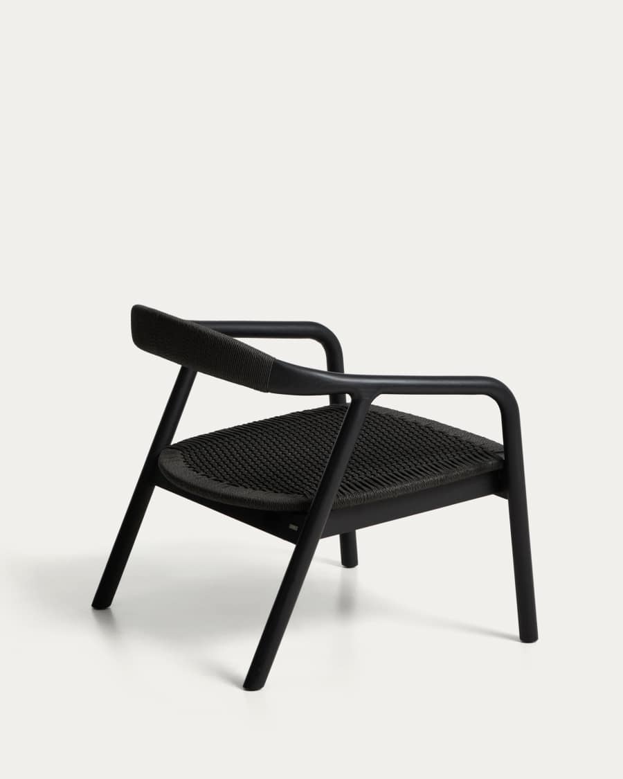 Πολυθρόνα Derile από μασίφ ξύλο δρυός με μαύρο φινίρισμα και μαύρο χάρτινο σκοινί FSC 100%