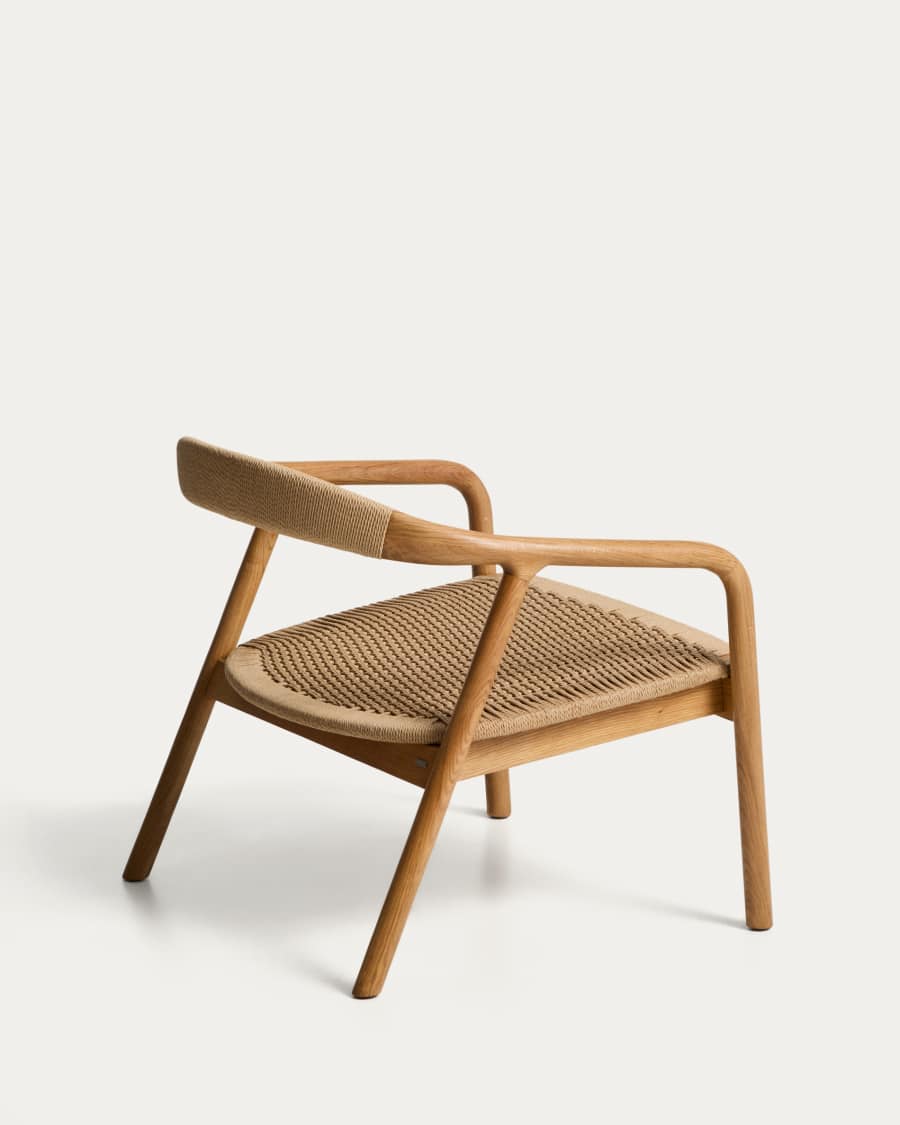 Πολυθρόνα Derile από μασίφ ξύλο δρυός με φυσικό φινίρισμα και 100% FSC μπεζ χάρτινο σκοινί