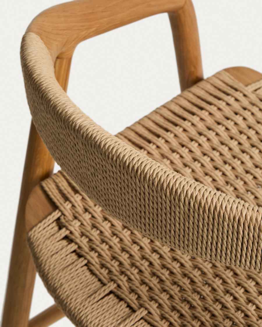 Σκαμπό Derile από μασίφ ξύλο δρυός με φυσικό φινίρισμα και μπεζ χάρτινο σκοινί FSC 100% 65 εκ