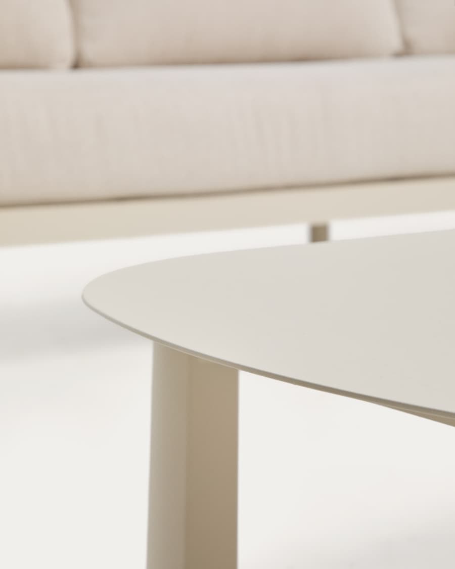 Σετ καναπέ 3 θέσεων, 2 πολυθρόνες & τραπέζι σαλονιού Aleria σε αλουμίνιο & συνθετικό σκοινί μπεζ