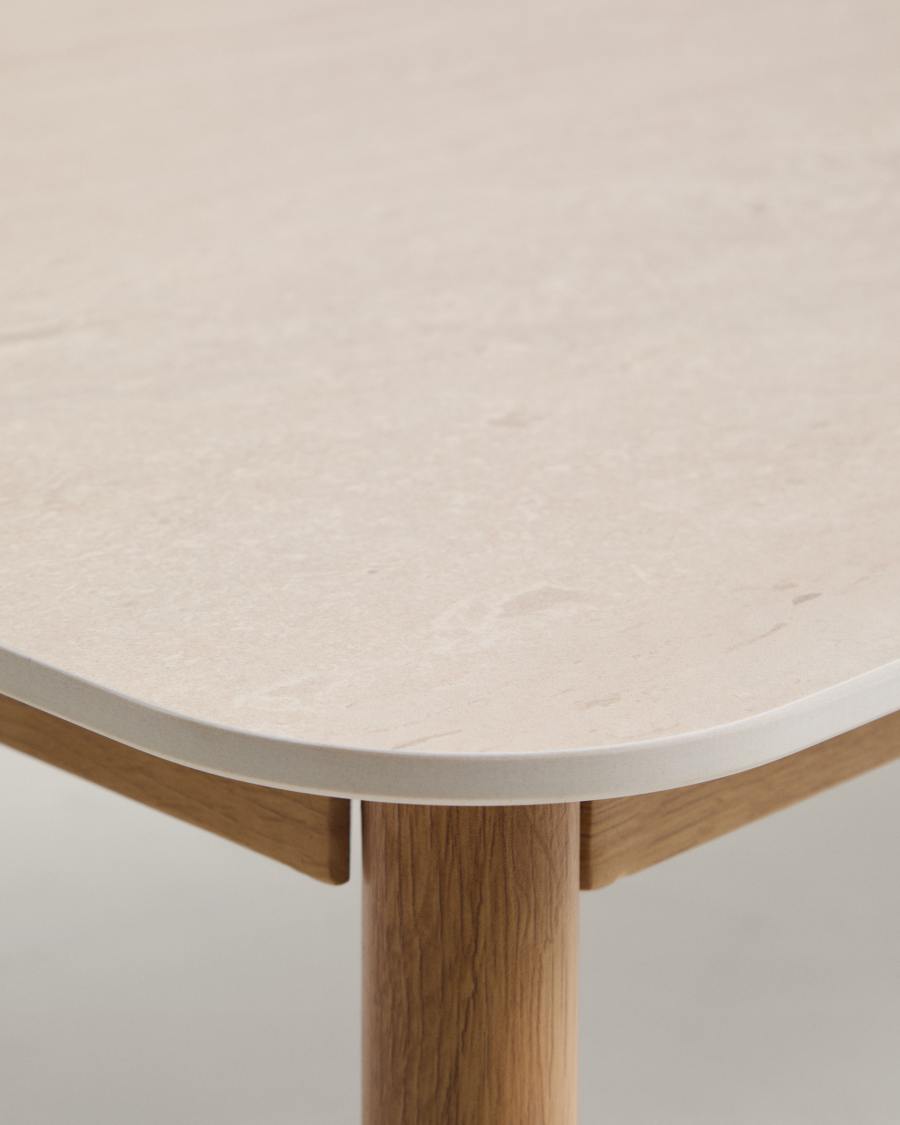 Sirte outdoor set with 3-seater sofa, 2 armchairs and aluminium table with wood-effect finish and ecru cushions