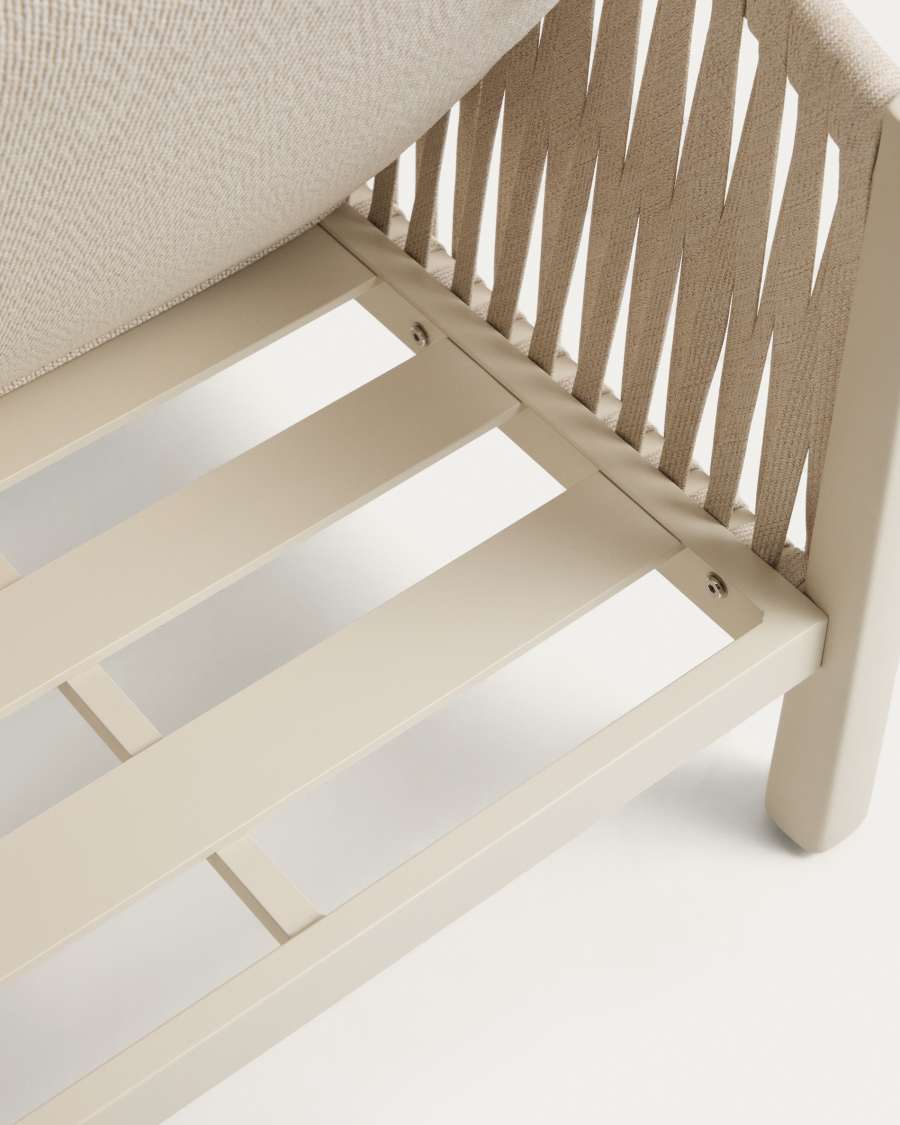 Σετ καναπέ 3 θέσεων, 2 πολυθρόνες & τραπέζι σαλονιού Aleria σε αλουμίνιο & συνθετικό σκοινί μπεζ