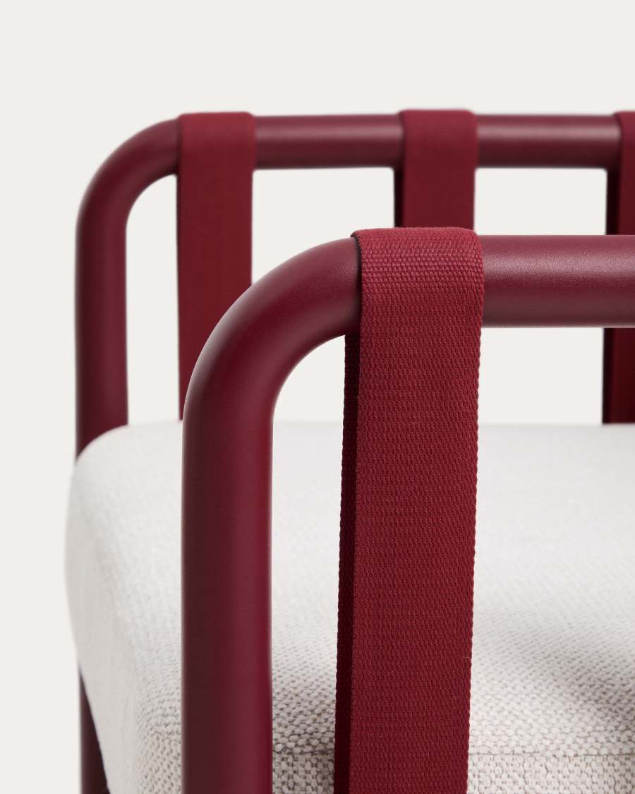 Ensemble Omala composé d’un canapé 2 places et 2 fauteuils en corde et aluminium bordeaux