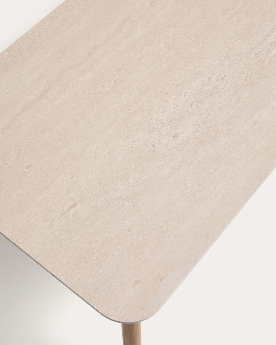 Sirte outdoor set with 3-seater sofa, 2 armchairs and aluminium table with wood-effect finish and ecru cushions