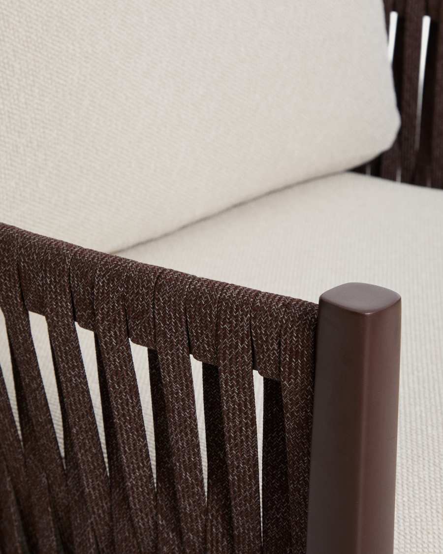 Ensemble Aleria : canapé 3 places, 2 fauteuils et table basse en aluminium et corde synthétique marron