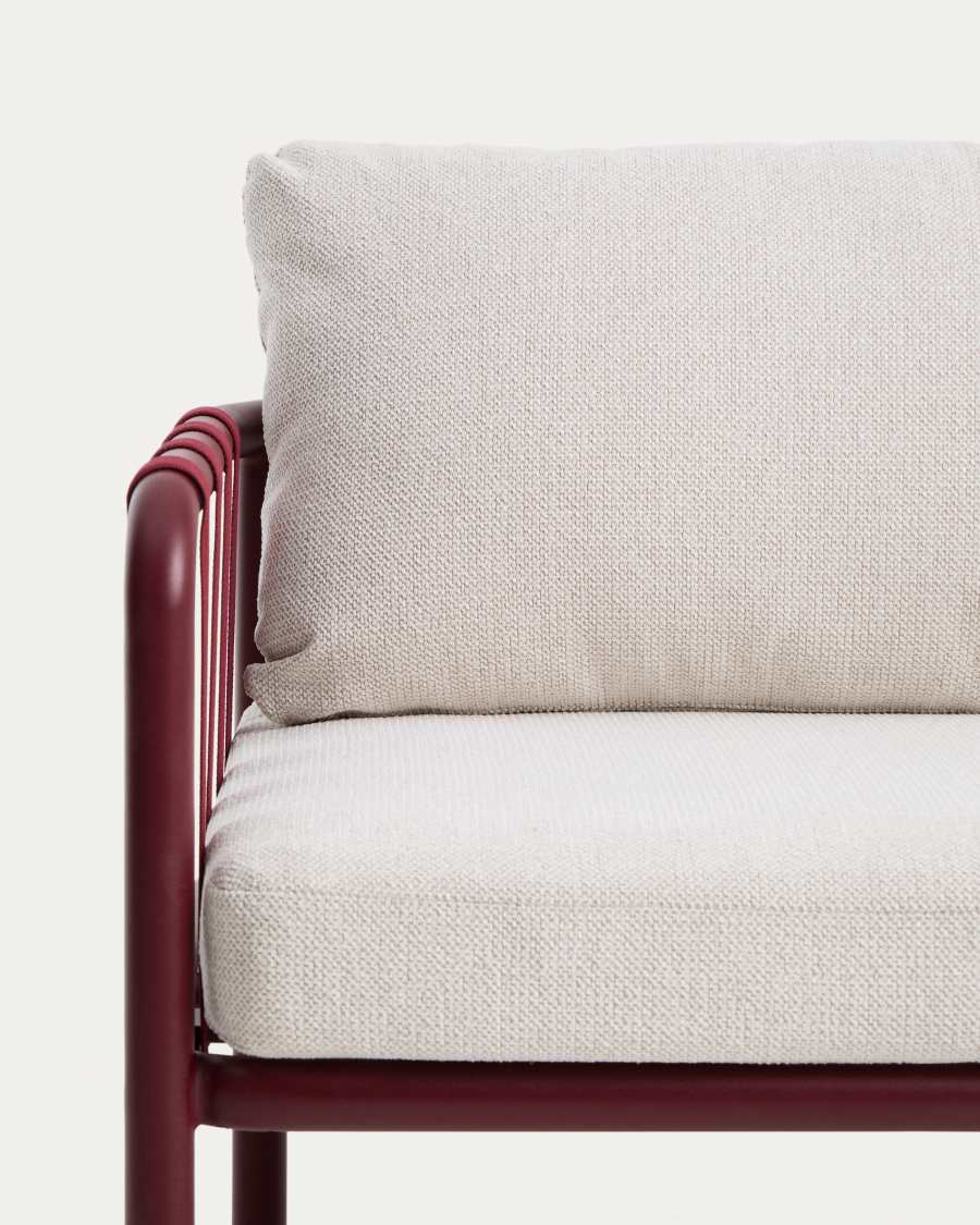 Ensemble Omala composé d’un canapé 2 places et 2 fauteuils en corde et aluminium bordeaux