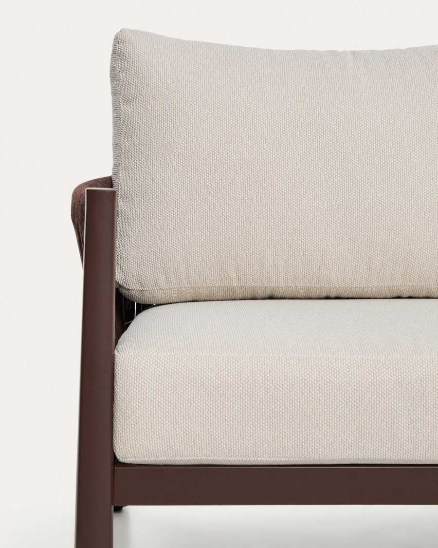 Ensemble Aleria : canapé 3 places, 2 fauteuils et table basse en aluminium et corde synthétique marron