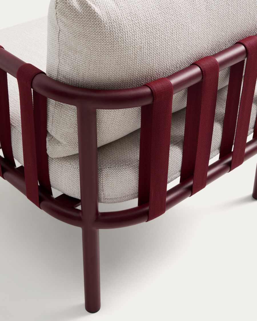 Ensemble Omala composé d’un canapé 2 places et 2 fauteuils en corde et aluminium bordeaux