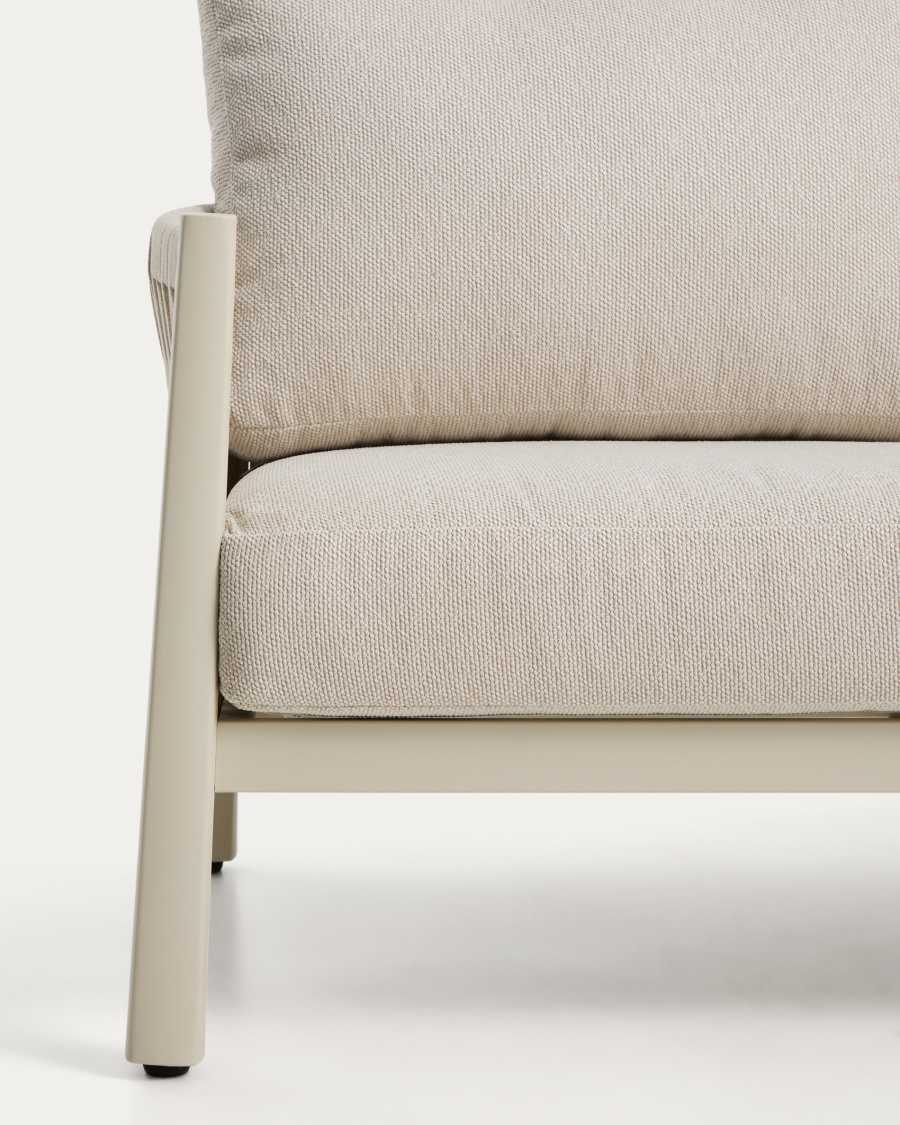 Σετ καναπέ 3 θέσεων, 2 πολυθρόνες & τραπέζι σαλονιού Aleria σε αλουμίνιο & συνθετικό σκοινί μπεζ