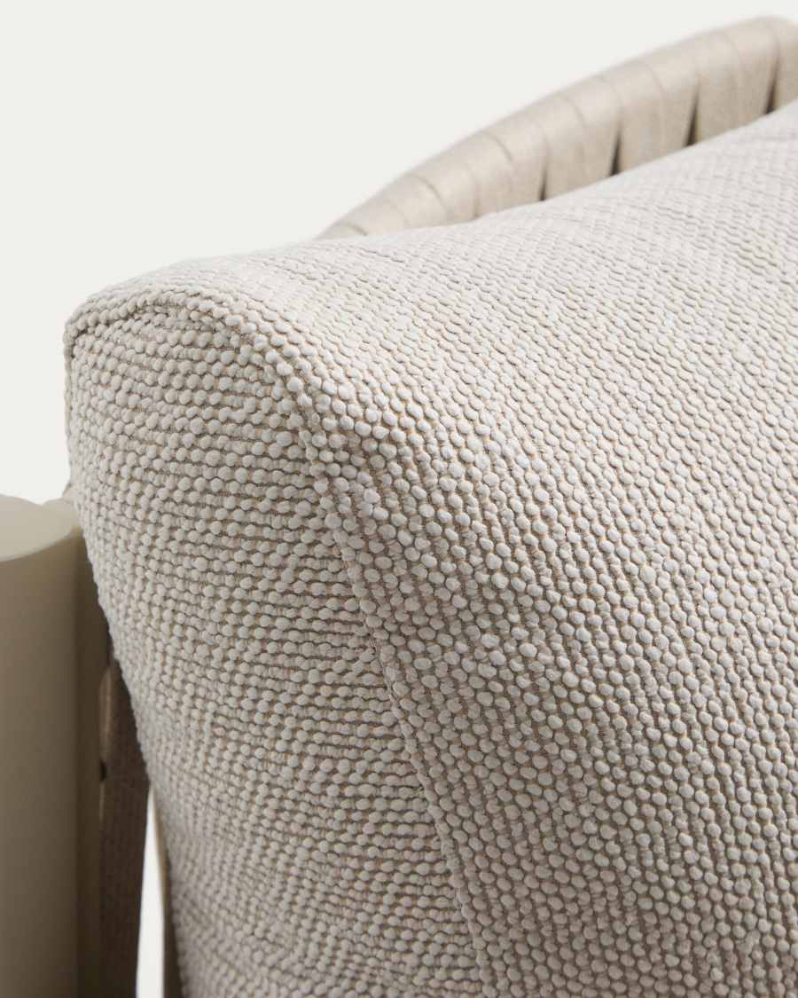 Σετ καναπέ 3 θέσεων, 2 πολυθρόνες & τραπέζι σαλονιού Aleria σε αλουμίνιο & συνθετικό σκοινί μπεζ