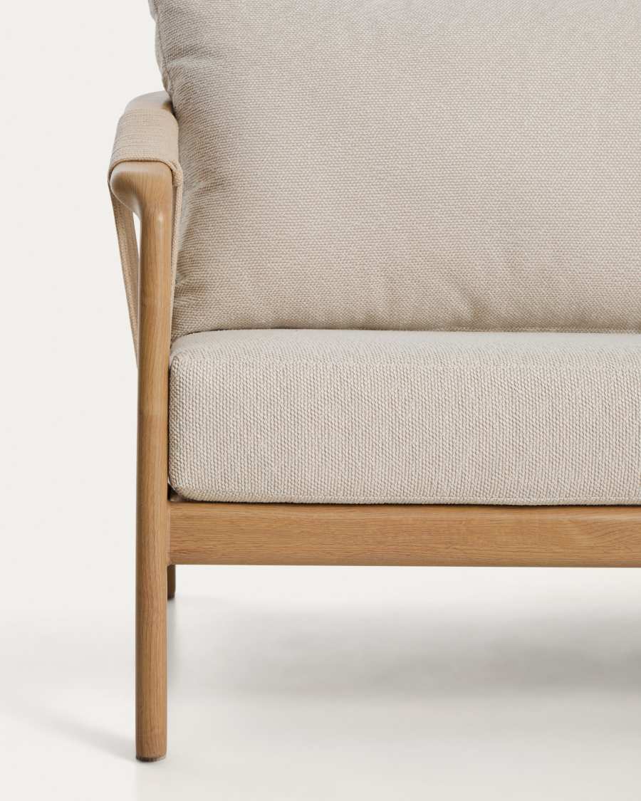 Sirte outdoor set with 3-seater sofa, 2 armchairs and aluminium table with wood-effect finish and ecru cushions