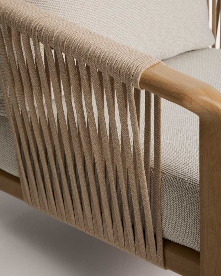 Sirte outdoor set with 3-seater sofa, 2 armchairs and aluminium table with wood-effect finish and ecru cushions