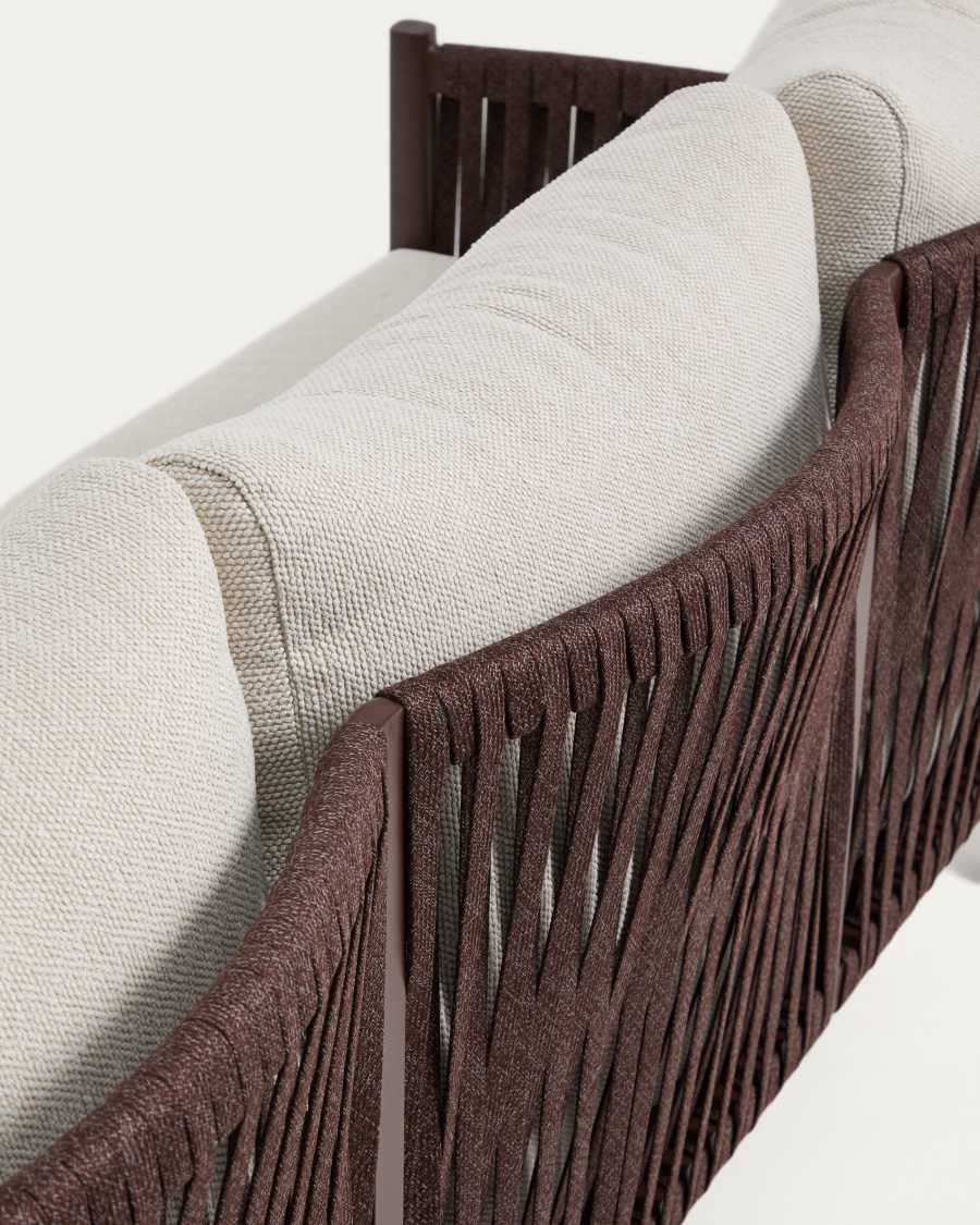 Ensemble Aleria : canapé 3 places, 2 fauteuils et table basse en aluminium et corde synthétique marron