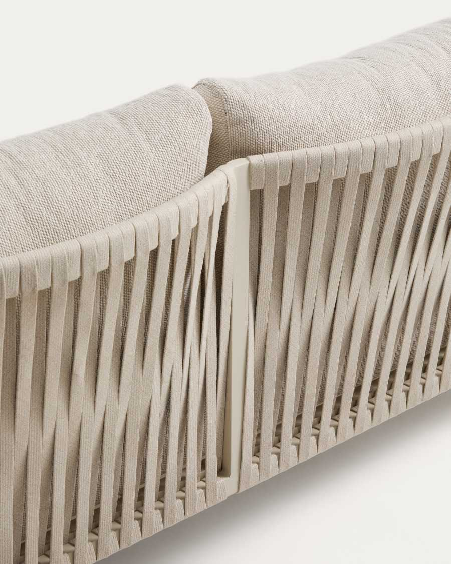 Σετ καναπέ 3 θέσεων, 2 πολυθρόνες & τραπέζι σαλονιού Aleria σε αλουμίνιο & συνθετικό σκοινί μπεζ