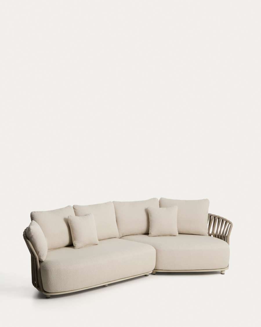 Osani 2-seater sofa and curved module in ecru aluminium and taupe rope cord 274cm