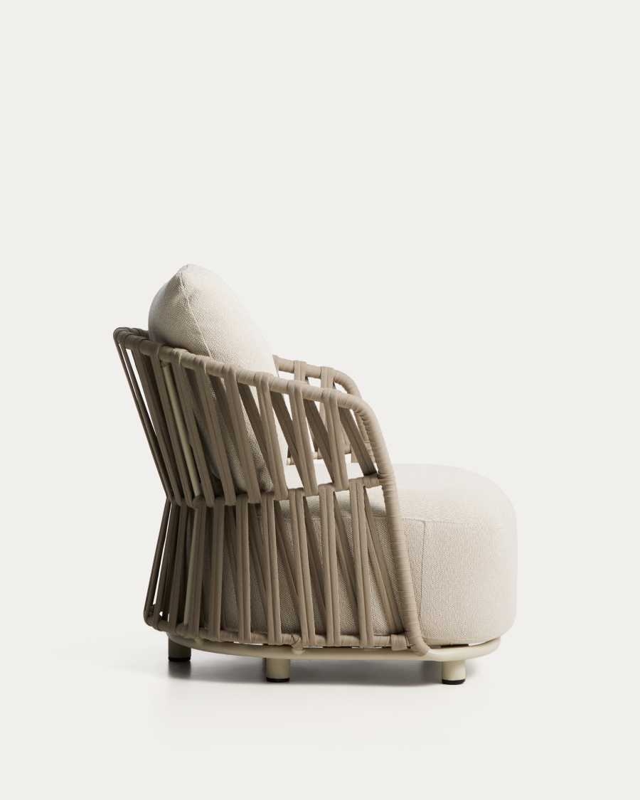 Osani armchair in ecru aluminium and taupe rope cord