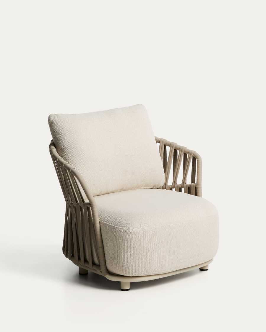 Osani armchair in ecru aluminium and taupe rope cord