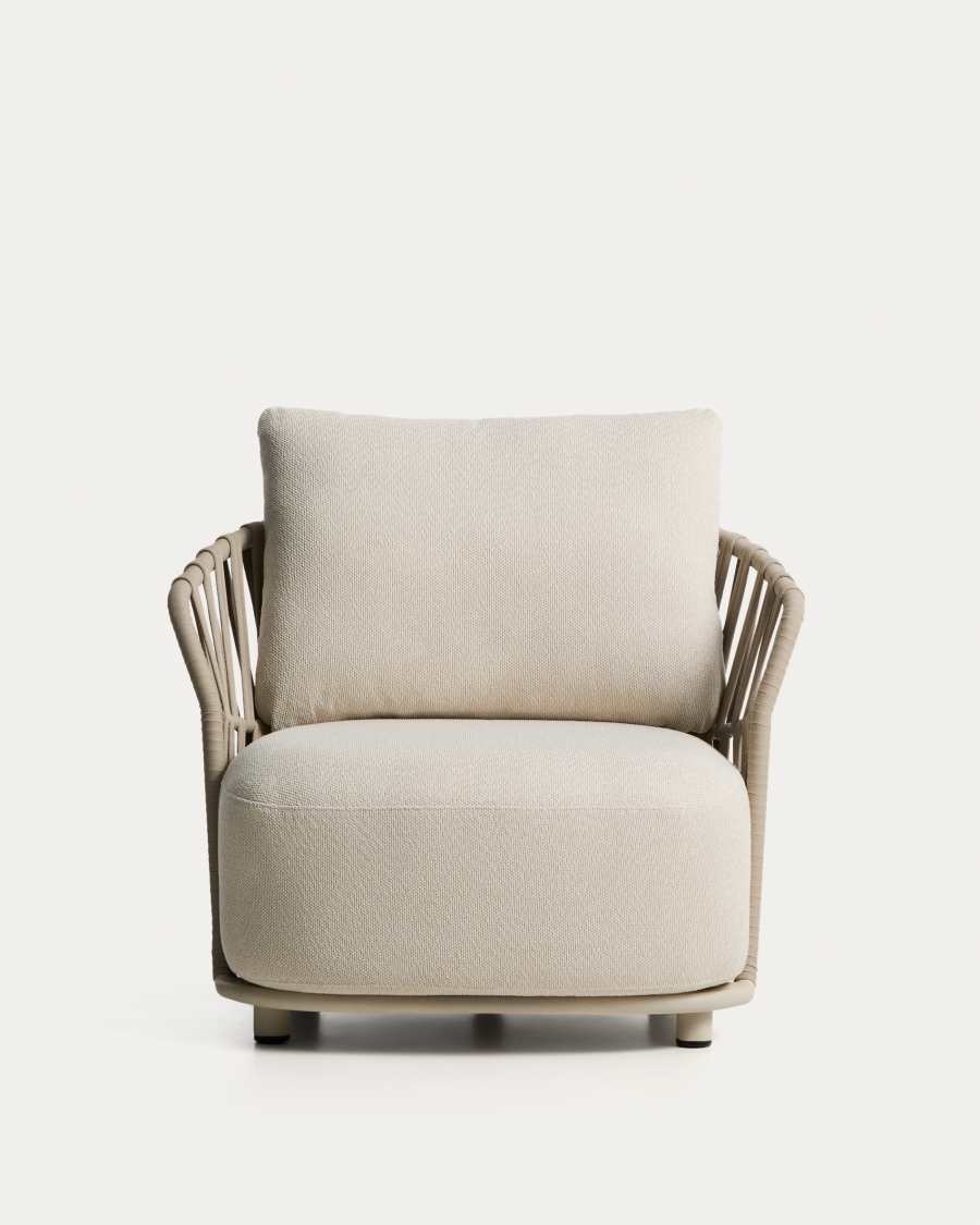 Osani armchair in ecru aluminium and taupe rope cord