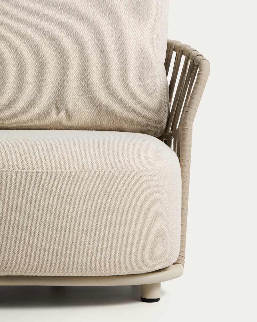 Osani armchair in ecru aluminium and taupe rope cord