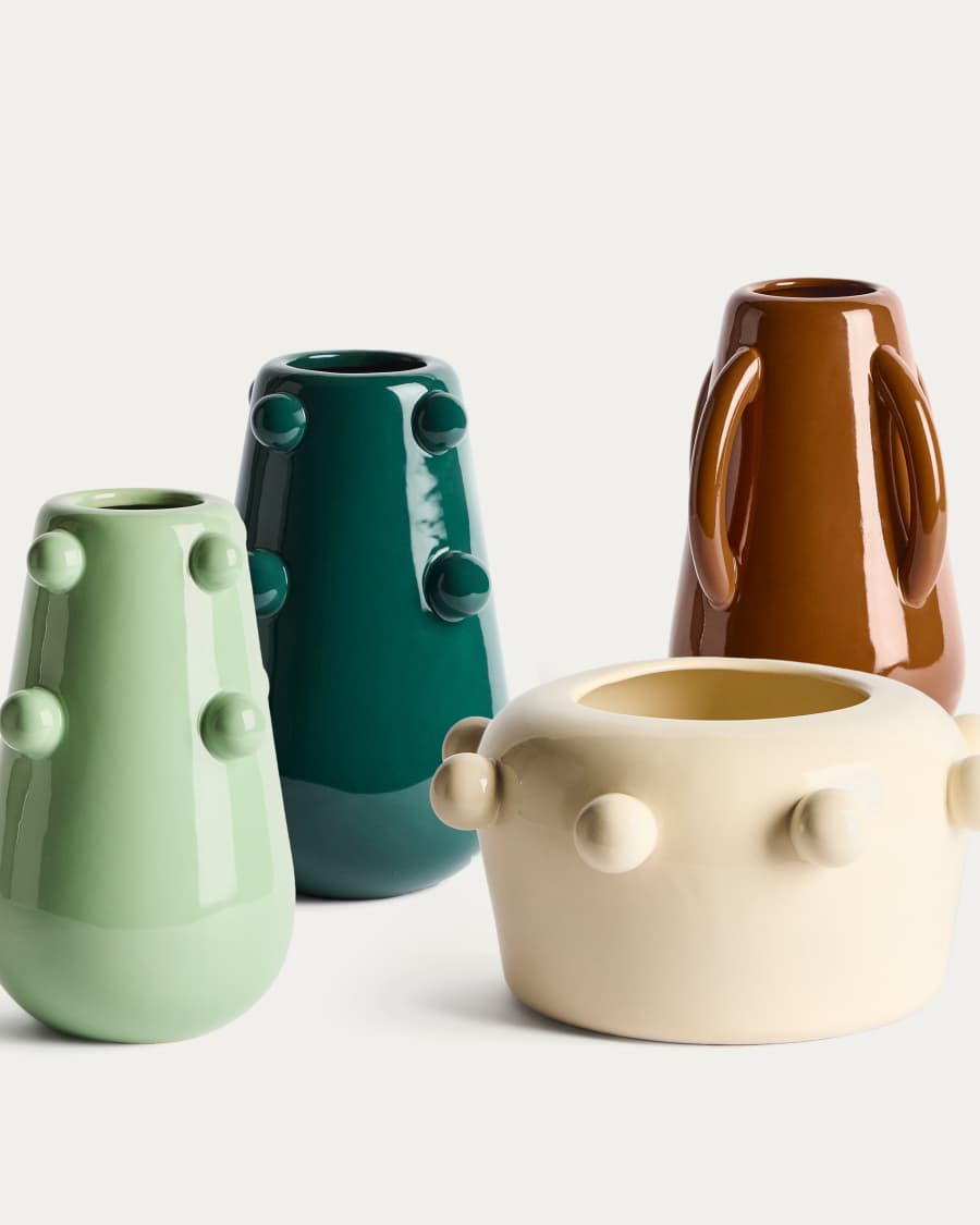 Vase Odra en céramique vert foncé avec finition brillante 25,5 cm