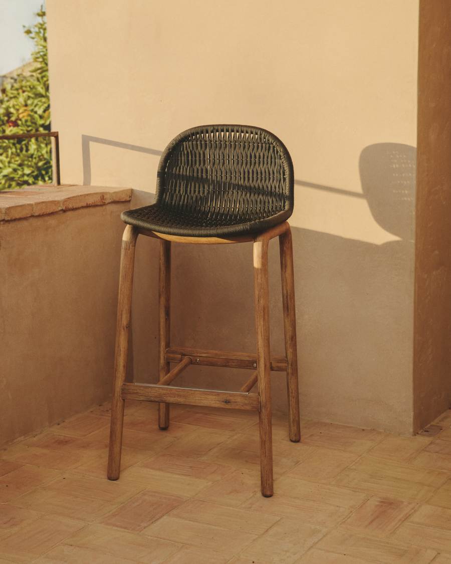 Σκαμπό Alipa από μασίφ ξύλο ακακίας και σκούρο γκρι σκοινί 75 εκ FSC 100%