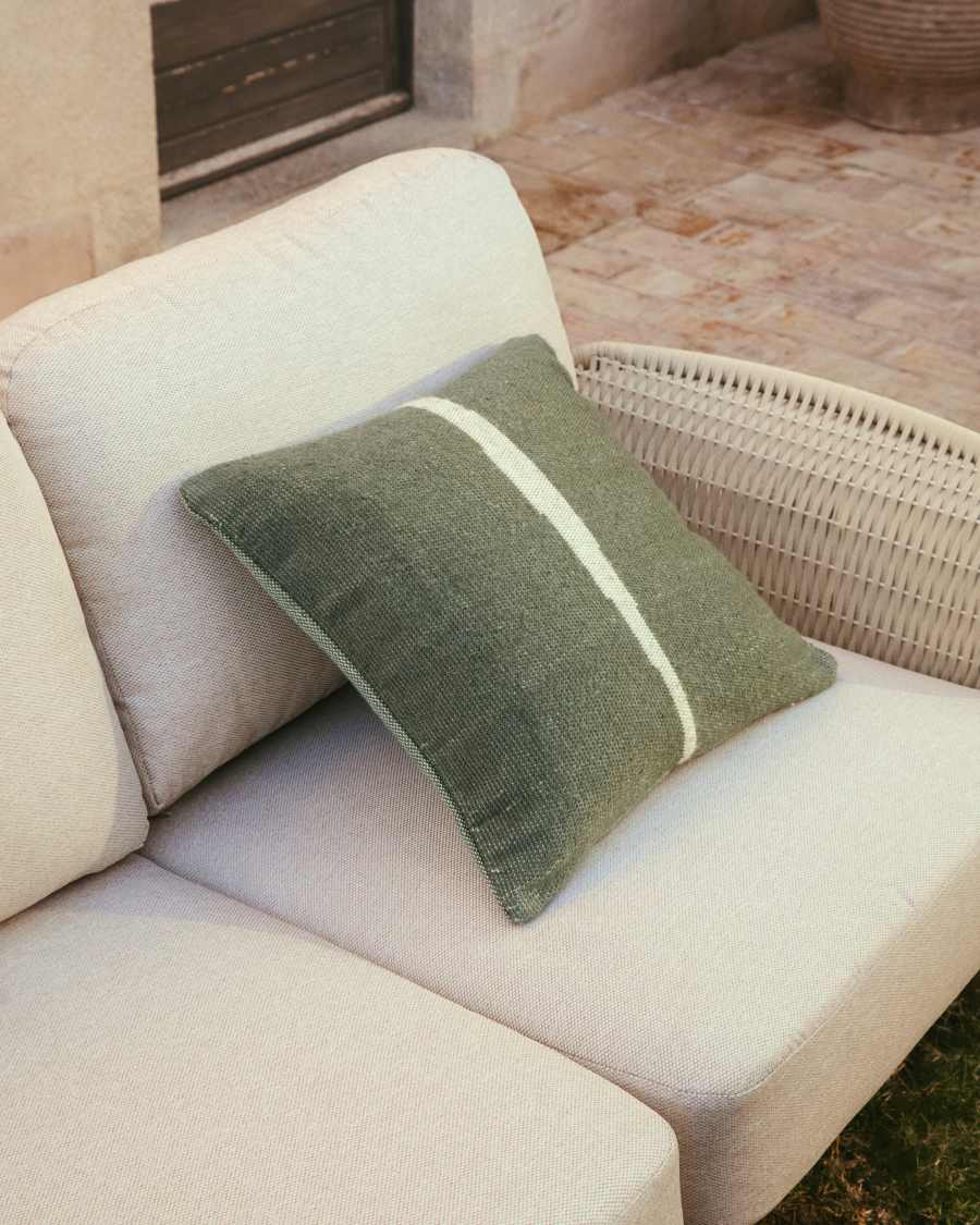 Daila green 100% PET jacquard cushion cover with Ikat graphic 50 x 50cm