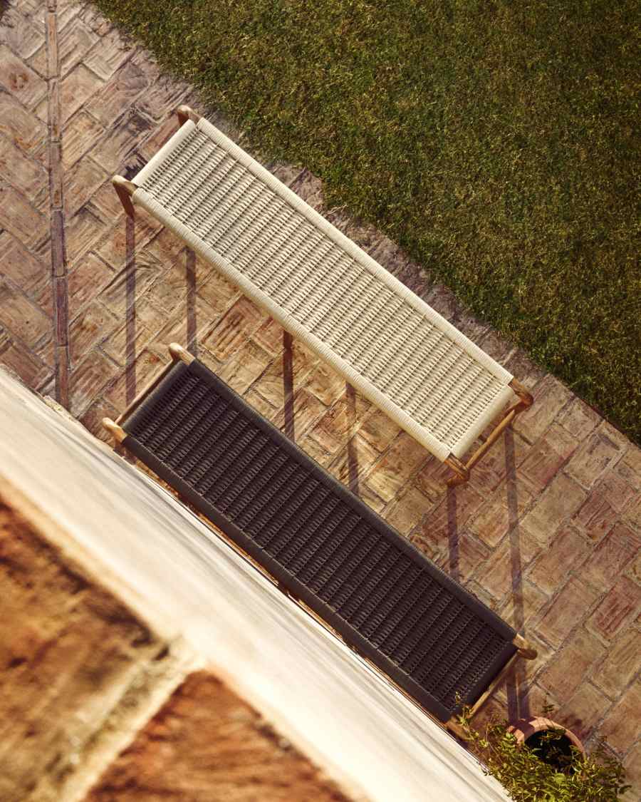 Πάγκος Alipa από μασίφ ξύλο ακακίας και εκρού σκοινί 200 εκ FSC 100%