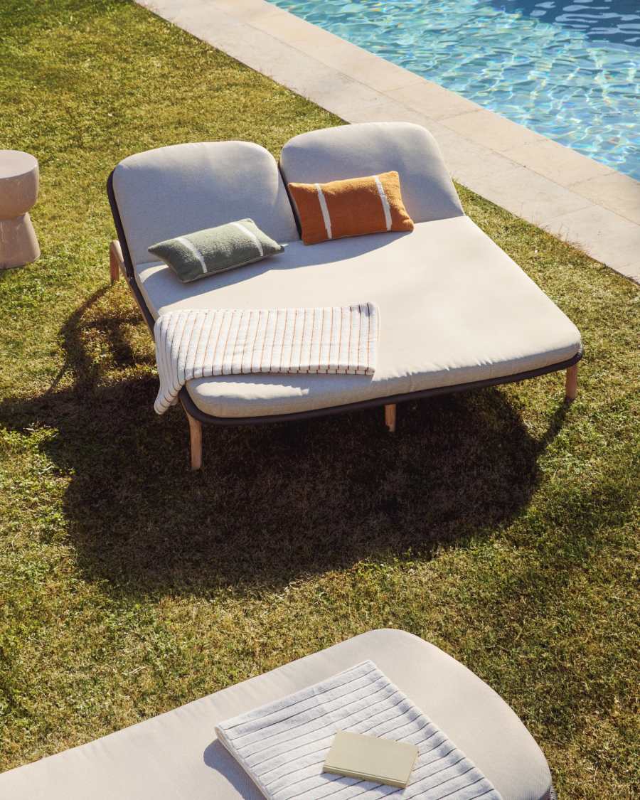 Διπλή ξαπλώστρα Alipa από μασίφ ξύλο ακακίας και σκούρο γκρι σκοινί FSC 100%