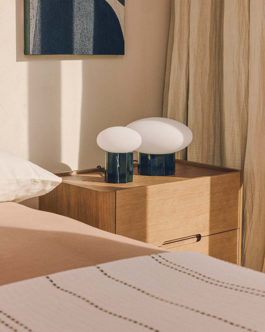 Lampe de table Idela en verre fumé et marbre noir Ø 15 cm