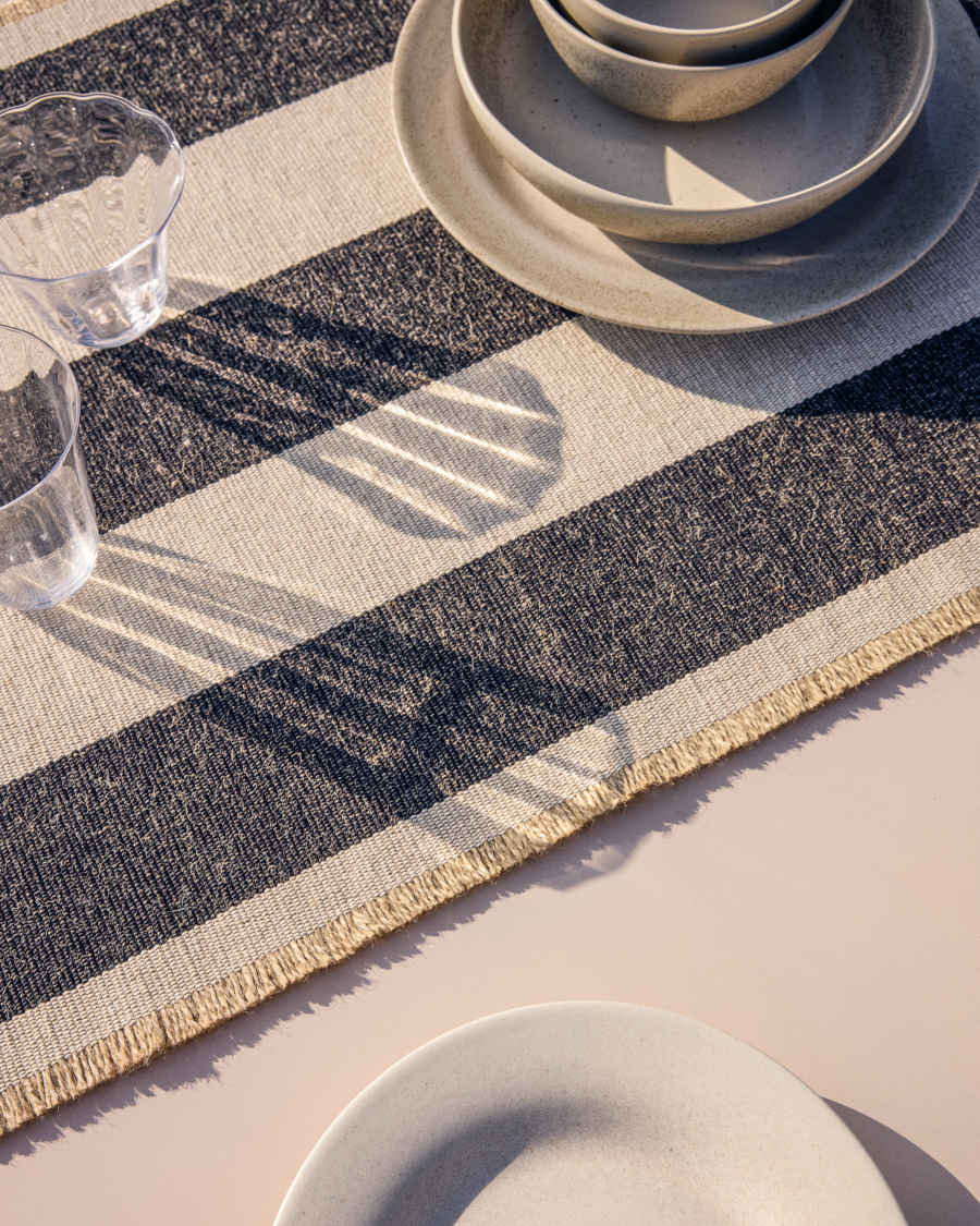 Daltan black striped cotton jute table runner 50 x 150cm