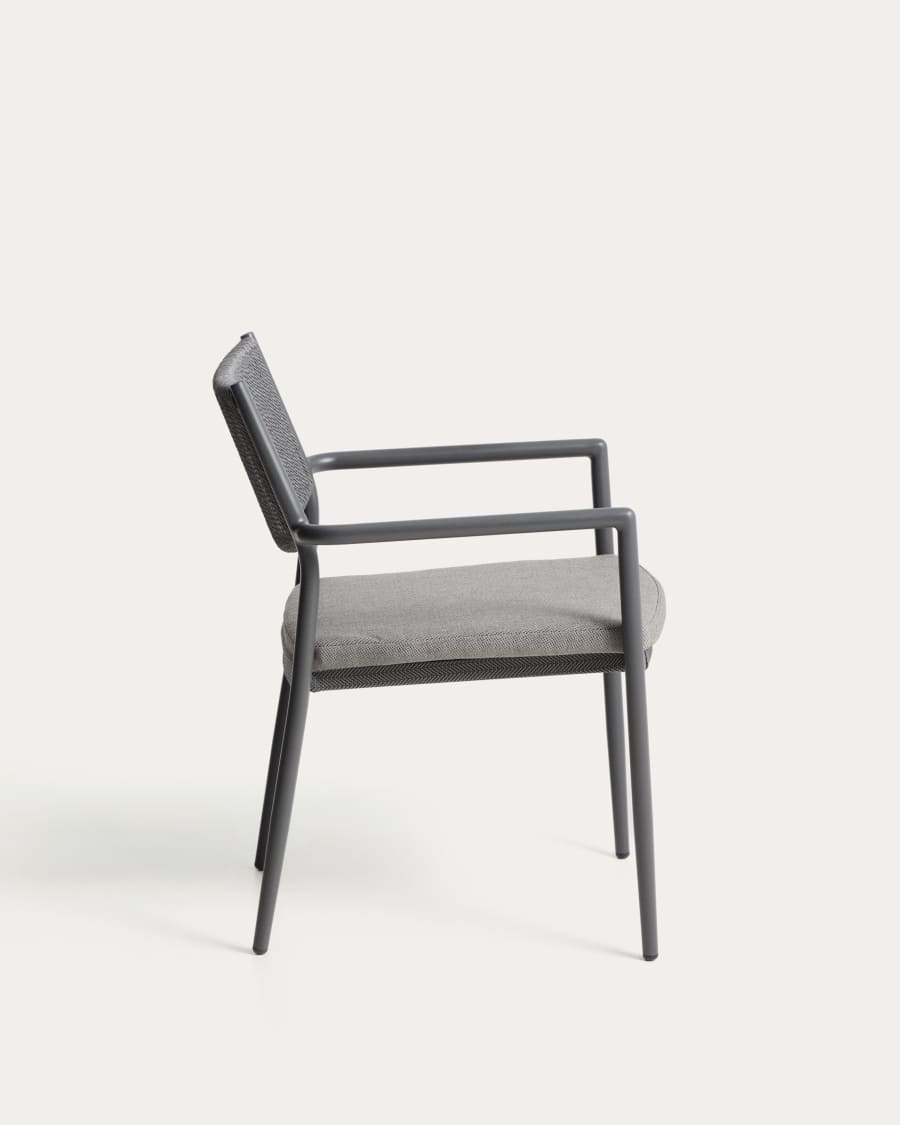 Argasi chair in graphite aluminium and dark grey synthetic rope cord