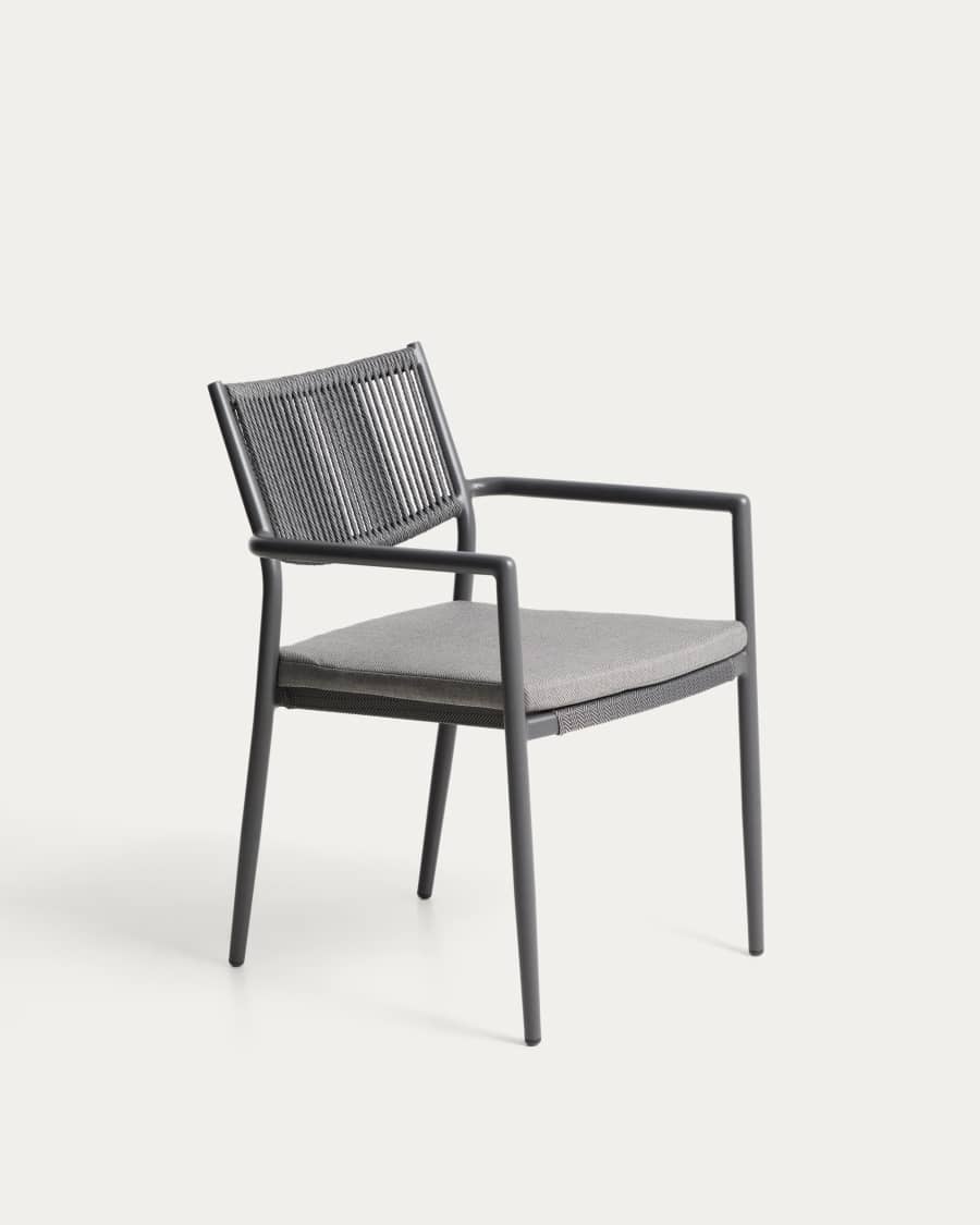Argasi chair in graphite aluminium and dark grey synthetic rope cord