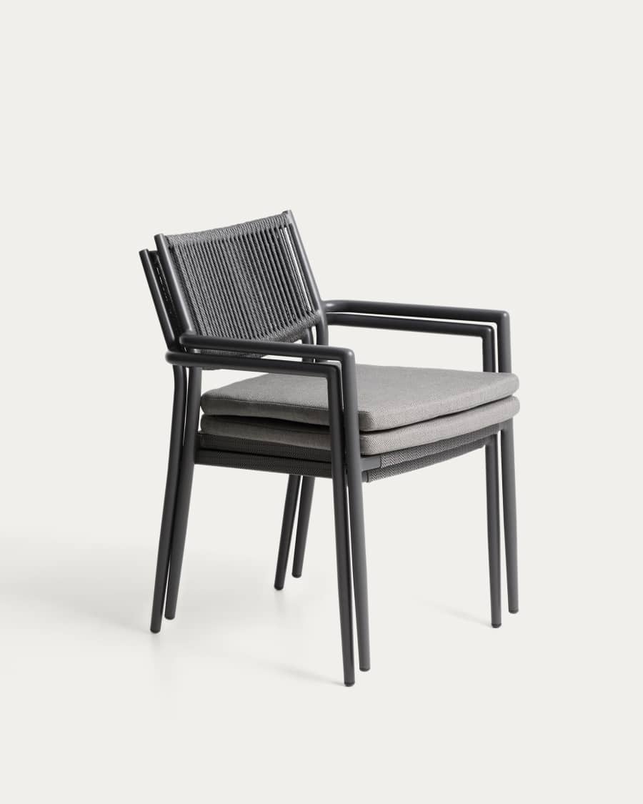 Argasi chair in graphite aluminium and dark grey synthetic rope cord
