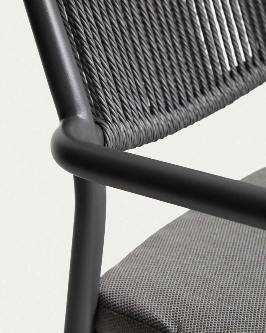 Argasi chair in graphite aluminium and dark grey synthetic rope cord