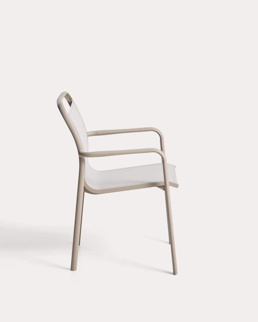 Sedia impilabile Luri in alluminio color tortora e texteline beige