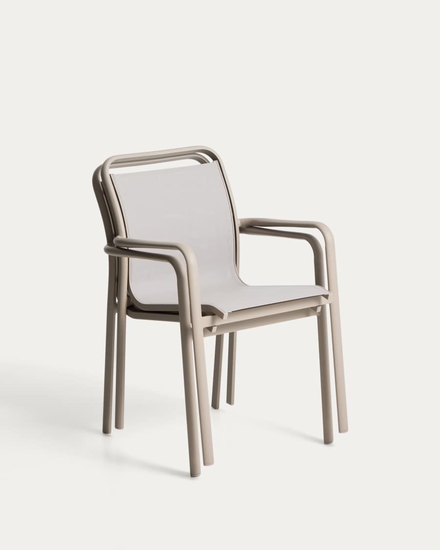 Sedia impilabile Luri in alluminio color tortora e texteline beige