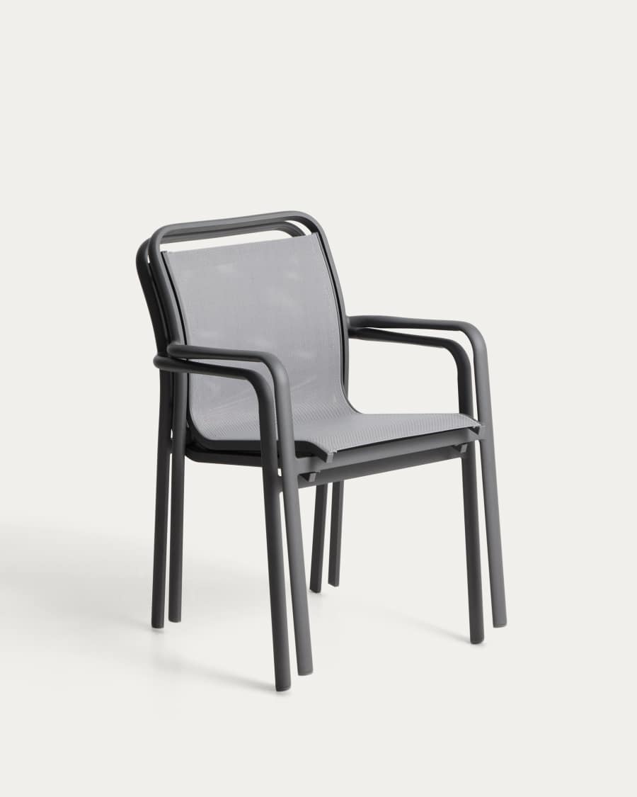 Luri stackable chair in graphite aluminium and grey texteline