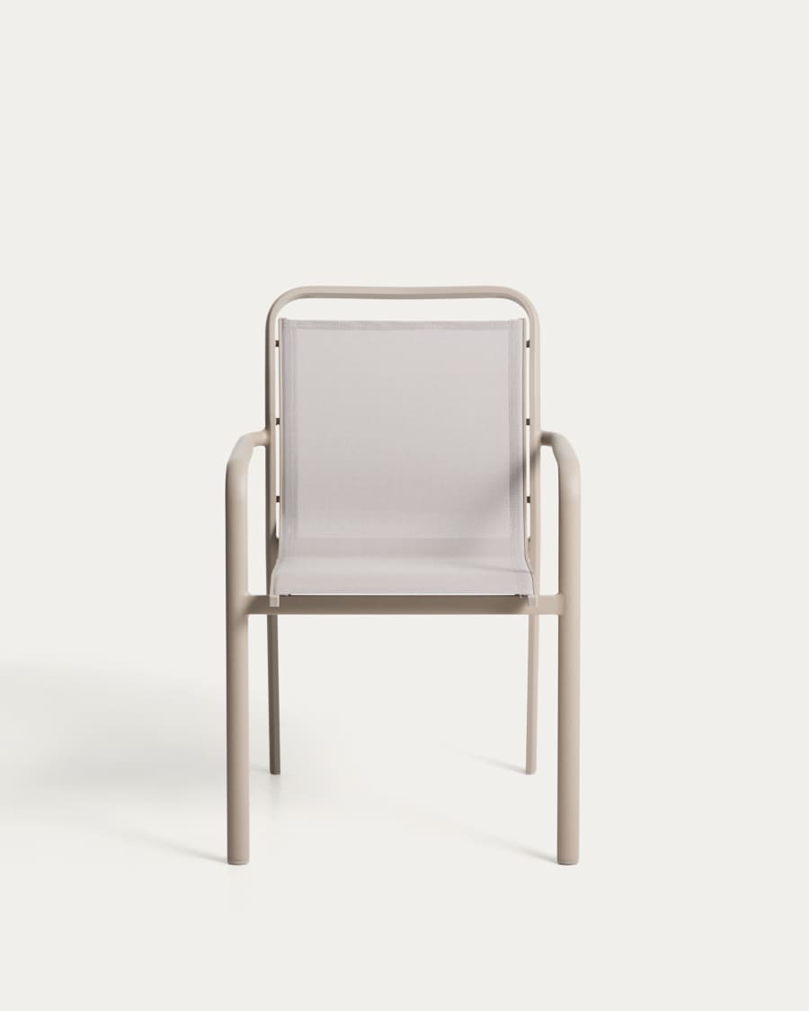 Sedia impilabile Luri in alluminio color tortora e texteline beige