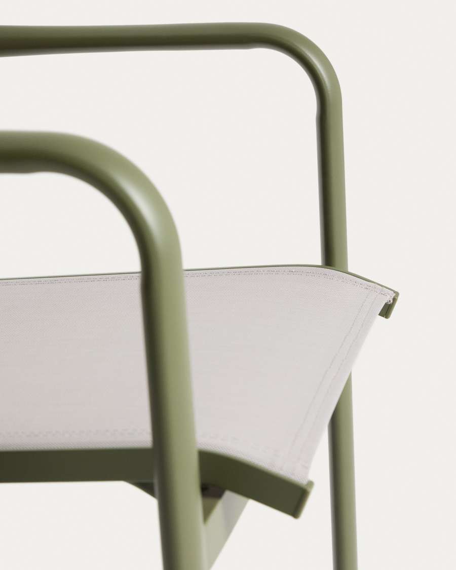 Sedia impilabile Luri in alluminio verde e texteline beige