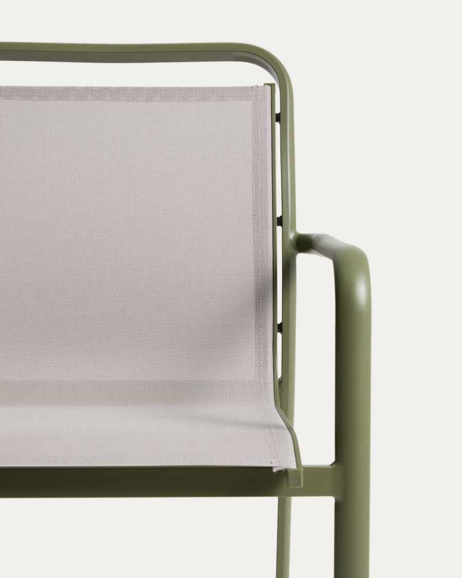 Sedia impilabile Luri in alluminio verde e texteline beige