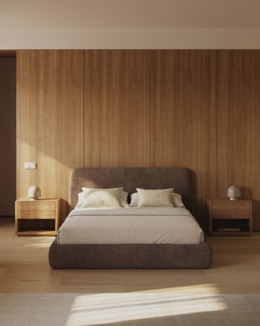 Martina bed with removable cover in brown bouclé fabric for 160 x 200cm mattress FSC Mix Credit